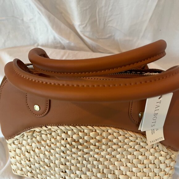 Talbots Leather & Straw Handbag -- Woven -- New With Tags - Picture 4 of 12